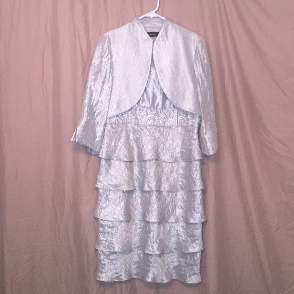 Silver knee length mother of the bride dress